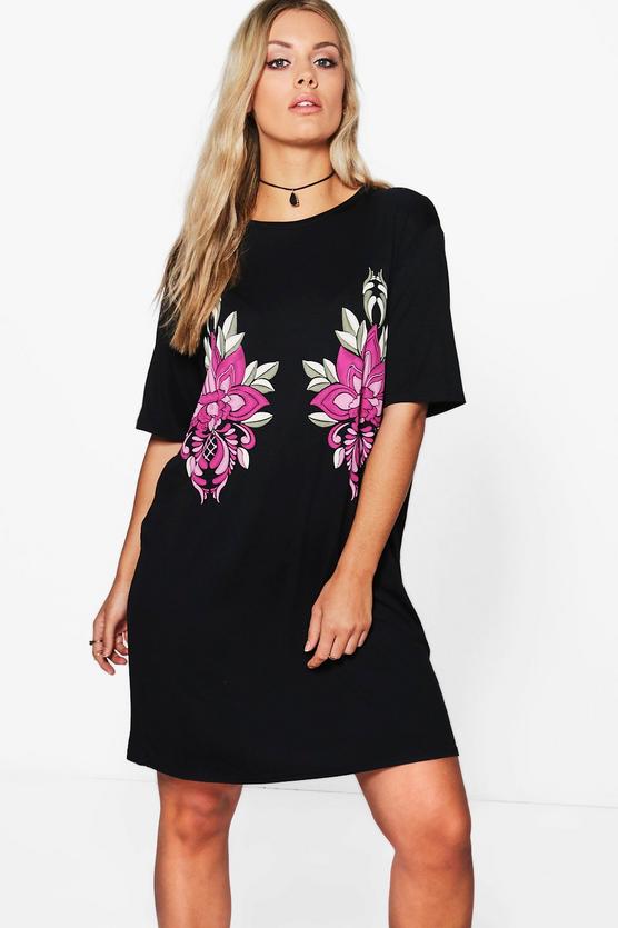 Plus Lois Printed Embroidery Tshirt Dress